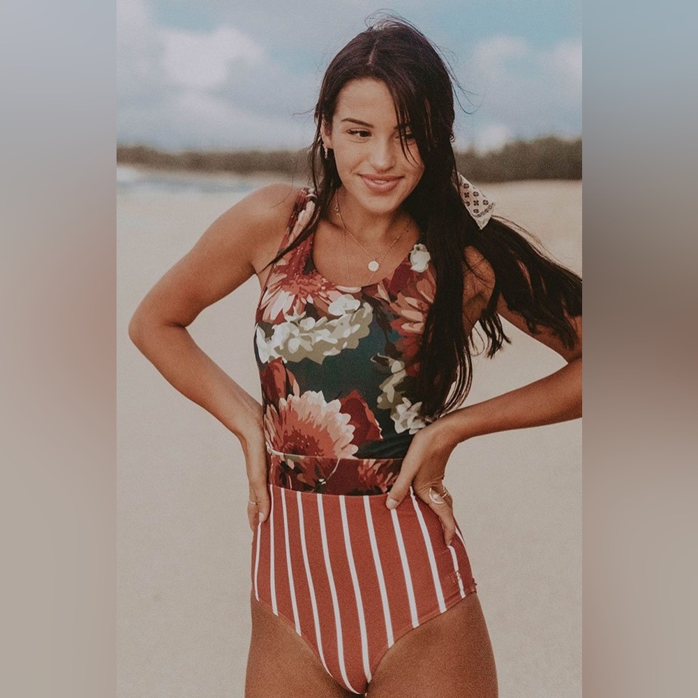Albion Floral and Striped One Piece Swimsuit